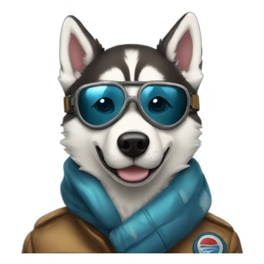 a pilot husky with goggles a bomber jacket and scarf sticker