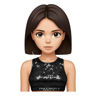 Victoria Beckham with dark brown hair, black sequin crop top sticker