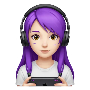 Gamer Girl with black Headset + long Purple Hair, white T-shirt sticker