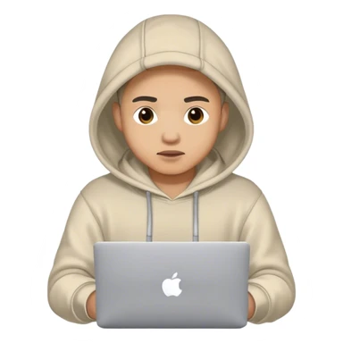 homme avec capuche et macbook sticker