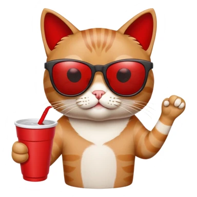 cat wearing sunglasses, holding a red solo cup, looking like it's at a college party sticker