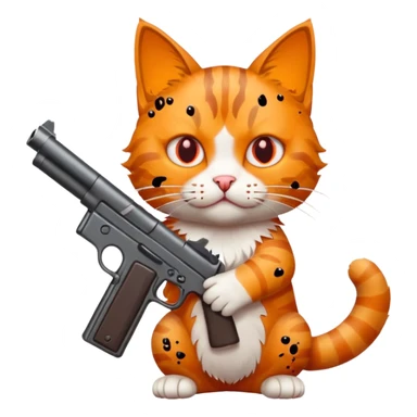 A cat with a gun with blood sticker