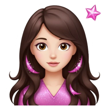 pink sparkles emoji of a long hair brunette sticker