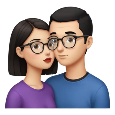 Guy with glasses and buzz cut black hair kissing girl with long brown hair sticker