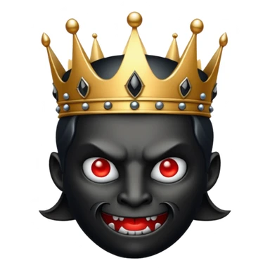 a black, shining crown with a devil face sticker