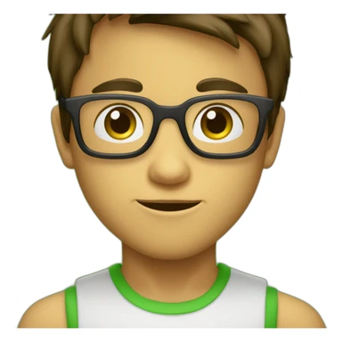 niño 11 años alto delgado con gafas rectangulares, ojos verdes, pelo castaño un poco largo sticker
