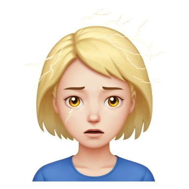 stressed woman with lightning symbol near head, tired face, calm emoji colors, shows stress and cortisol effect on skin sticker