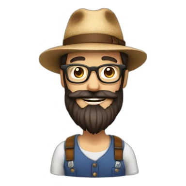 happy smile gardener face long dark beard and bald dark hair round glasses brown eyes and a hat sticker