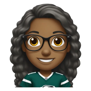 Smiling girl with glasses wearing Philadelphia eagles shirt sticker