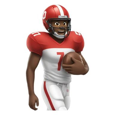 a football player with his backed turned wearing a red jersey and the number 7 sticker