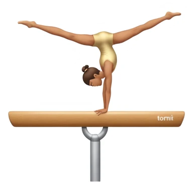 An artistic emoji of a professional sports acrobat performing a stunning balance pose on a narrow beam. The acrobat showcases perfect control, flexibility, and strength, executing an elegant handstand. The background features a bright gymnastics arena with spotlights. sticker