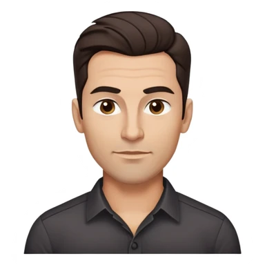 Youthful-looking athletic 40-year-old man with light brown skin, elongated face, defined jawline, attractive features, medium dark eyes, arched eyebrows, straight nose, confident expression, medium wavy dark hair with modern style, wearing a black buttoned-up shirt sticker