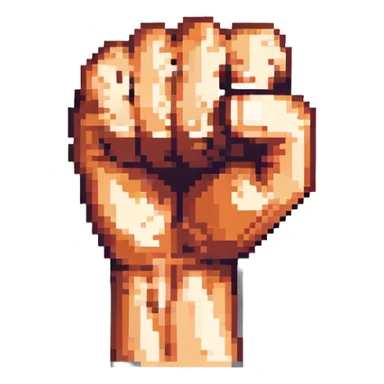 arm with clenched fist raised, emphasizing biceps, minimal shading, pixel art style sticker