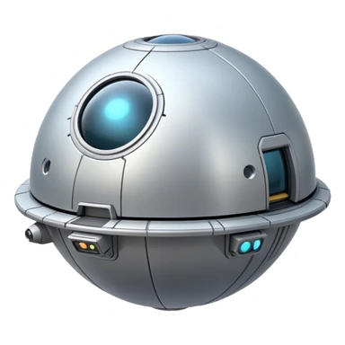 a realistic, spherical spaceship shaped like a ball, with a smooth surface and realistic details. Use a plain background. sticker