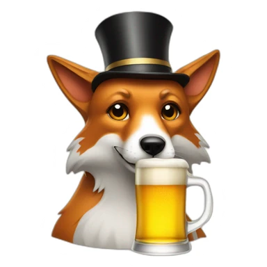 A dog like a fox drinking a beer with a high hat sticker