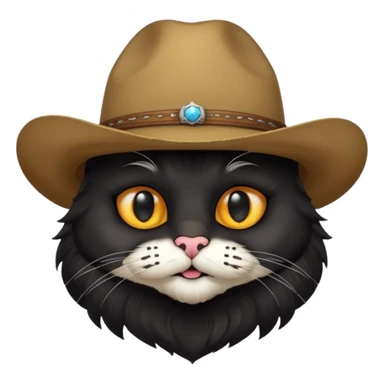combine the cowboy empjis with a bclack cat emoji and make it have a black thick moustache over the cat wiskers sticker