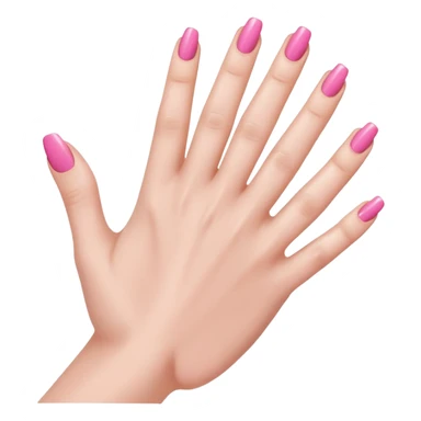  pink  close-up of a human hand with exactly five fingers, beautifully manicured nails, glossy pink nail polish, elegant nail shape, soft lighting, realistic style, isolated on transparent background" sticker