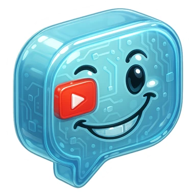 speech bubble with a playful sarcastic grin, red YouTube play button, glossy circuit style sticker