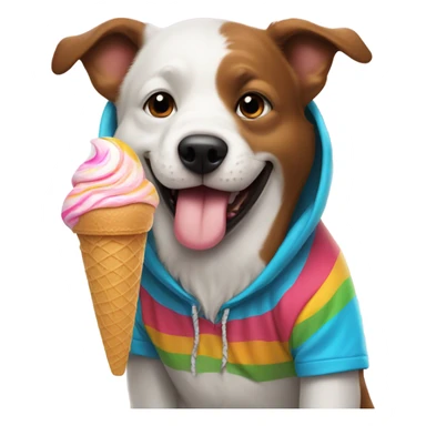 Dog wearing hoodie while eating ice cream sticker