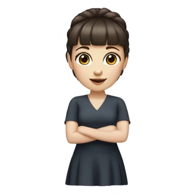 woman with dark brown hair and bangs and eyelashes and hazel eyes. pale skin sticker