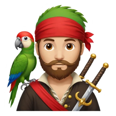 ["Brown-haired pirate with beard, parrot on shoulder."] sticker