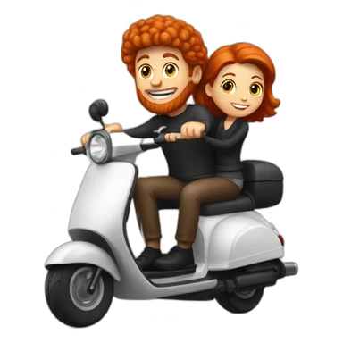 Red Headed man riding a black scooter with a girl on the back sticker