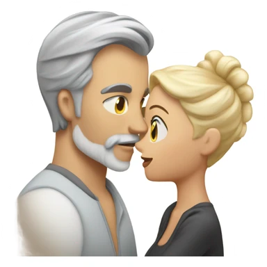 Handsome greying man with long hair in a tail and beard kissing blond athletic woman with pixie cut sticker