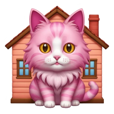 A cat in a house and  a pink cat sticker