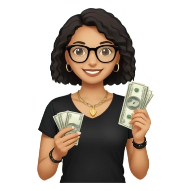 sourire t-shirt noir avec collier liasse de dollars dans les deux mains est lunette noir fond de plage avec des palmier métis au cheveux boucler  sticker