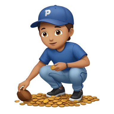 Person picking up pennies from the ground  sticker