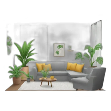 living room with plants and a grey sofa sticker