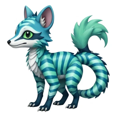 Cute cool handsome gorgeous realistic zig-zag-patterned striking blue-cyan-minty-green-gradiented with dark undertones, white underside, thunderous stormy edgy badass realistic Vernid-Sergal-Genet-Trico-species by LiLaiRa, full body sticker
