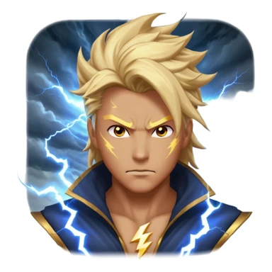 storm rider portrait, head and shoulders only, wind-swept hair, crackling lightning aura, storm clouds swirling behind, intense glowing eyes, epic fantasy vibe, 3D cartoon, mobile game icon style, clean background, no text, no watermark
 sticker