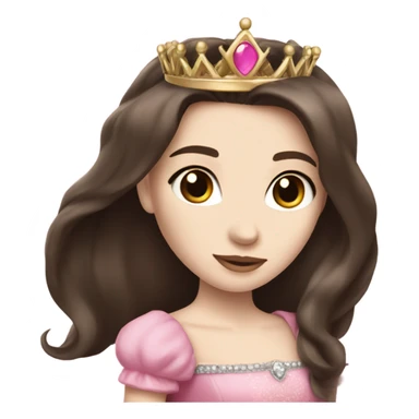 pale skin princess with crown and long straight dark brown hair wearing pink princess dress sticker