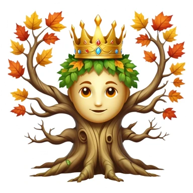 Create a mystical forest guardian with the ancient wisdom of a sentient tree whose twisted trunk supports a crown of vibrant autumn foliage surrounding a cheerful, sun-like face that blooms with seasonal energy.


 sticker