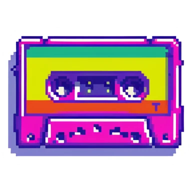 icon representing the 1980s with retro elements like cassette tape, neon colors, and geometric shapes sticker