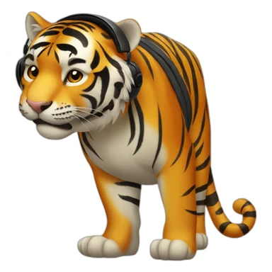 tiger standing on 2 feet wearing headphones sticker
