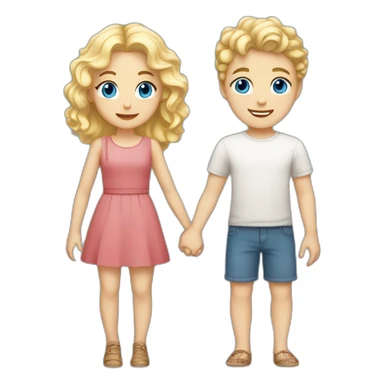 Girl with blonde wavy hair and blue eyes holding hands with blonde short haired boy with white skin and brown eyes sticker