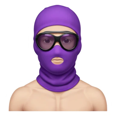 shirtless athletic man with white skin, wearing a purple balaclava face mask and purple sunglasses with black tinted lenses sticker