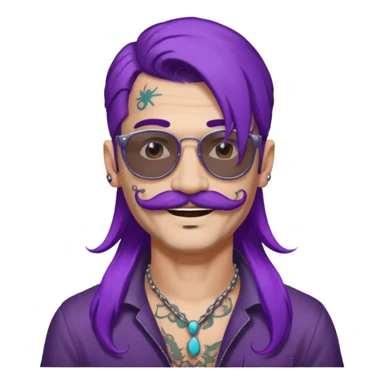  long purple haired man, mustached and face tattoes, handsome, sunglassess wearing sticker