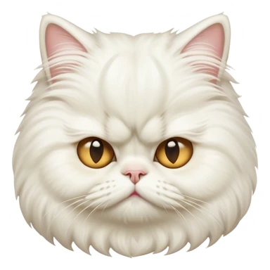 Cinematic Grumpy White Persian Cat Portrait Emoji, Head tilted playfully with a hint of sass, fluffy white fur with subtle hints of cream and golden tones, Simplified yet hilariously chubby features, highly detailed, glowing with a warm but undeniably grumpy glow, high shine, a mix of lazy and uninterested, stylized with a touch of whimsy, bright but with an expression of sheer disdain, soft glowing outline, capturing the essence of a mischievous yet chubby, grumpy kitty, so endearing it feels like it could stretch out of the screen and sarcastically demand attention with its iconic, grumpy charm! sticker