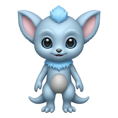 full body ...cute peacefull alien furry with 2 legs ....it has 1 eye....stands upright and looks intelligent ...wears clothing. is light grey and light blue..looks happy and cuddly... doesnt have eyes on face, there is a appendage coming from top of head with a single large eye sticker