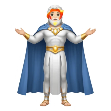fullbody silverhair god ZEUS, white back cape, standing still rearview sticker