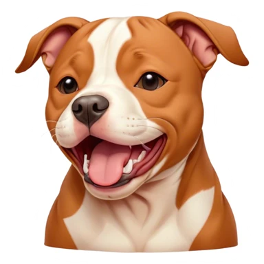 Cinematic Cute Yawning Red/Fawn Staffordshire Bull Terrier Portrait Emoji, Head tilted slightly with a dramatic, wide-open yawn, showcasing a smooth red/fawn Fur with crisp white accents, floppy ears slightly drooping, round dark eyes barely open in drowsy contentment, Simplified yet irresistibly adorable features, highly detailed, glowing with a soft, cozy glow, high shine, relaxed yet expressive, stylized with a touch of whimsy, bright and endearing, soft glowing outline, capturing the essence of a sleepy yet affectionate guardian, so drowsy it feels like it could stretch right out of the screen and curl up for a nap! sticker