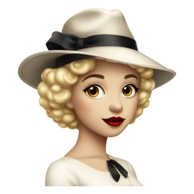 beautiful vintage girl white  in a hat black with red lipstick sticker