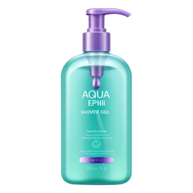 realistic sleek modern shower gel bottle curved pump or flip-top cap semi-transparent or opaque soft color aqua mint lavender shiny smooth hint of gel inside no branding bubbles or faces clean 3D soft lighting transparent background emoji scale sticker