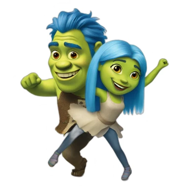 shrek dancing with blue-haired girl sticker