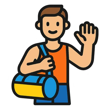 a sportsman holding his gymbag waving his hand goodbye sticker