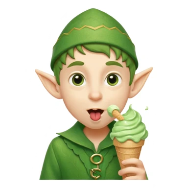 
A young elf boy in leafy clothes licking a triple-scoop ice cream with wide eyes.
baby elf with strawberry ice cream




 sticker