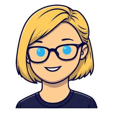 smiling blonde girl portrait blue eyes,  black glasses  sticker